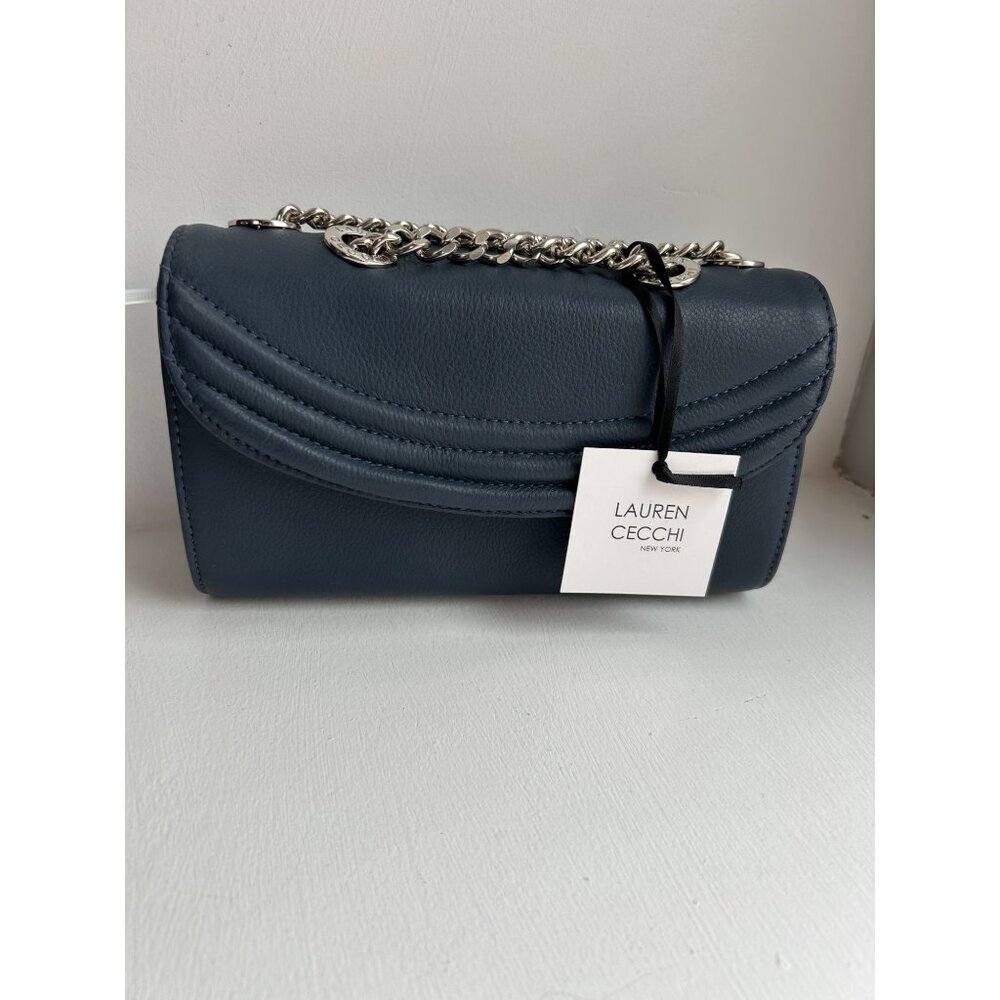 Lauren Cecchi New York Blue Leather Chain Shoulder Bag